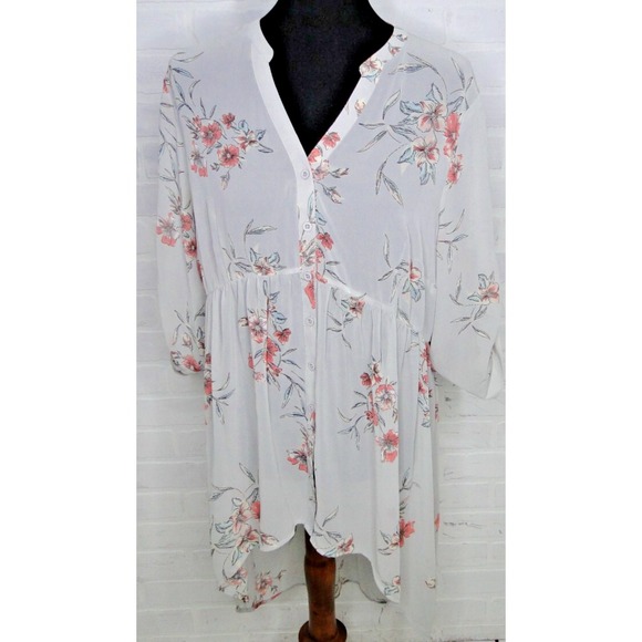 torrid Tops - TORRID 1 Lexie Floral Spring Top Chiffon Hi-Low Babydoll Blouse Plus  Sz 0 Shirt